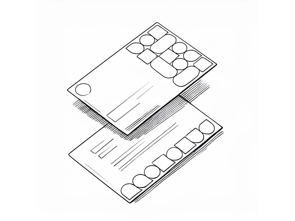 Skizze zur Neugestaltung des Designs mit Layout-Entwürfen, die das neue Corporate Identity widerspiegeln.
